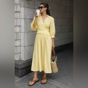 NEW CINQ A SEPT Camron Dress in Butter Yellow Wrap Midi NWT Size 6 Easter Dress